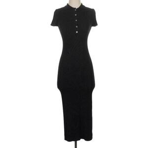 House of Harlow 1960 Sz XS NWT Ribbed Knit Polo Dress Midi Short Sleeve Black